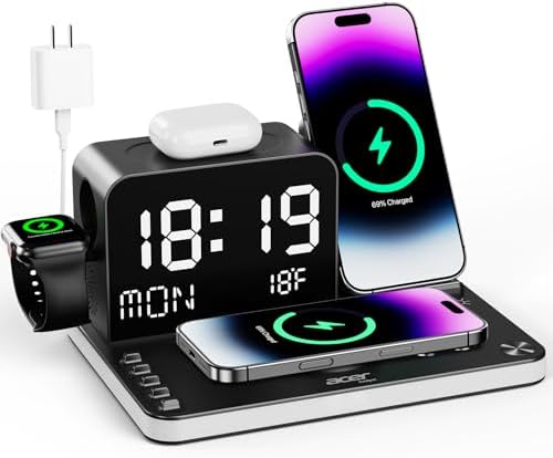 Acer Gadget 7-in-1 Wireless Charging Station Charger Stand for Multiple Devices for Apple - iPhone 17 16 15 14 13 12 Pro Max Apple Watch Airpods, Wireless iPhone Charger Station with Bluetooth TimeSyn by Unknown