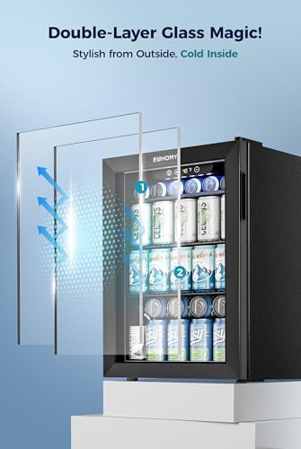 EUHOMY 100 Can Mini Fridge, Beverage Refrigerator with Glass Door, Black - Image 6