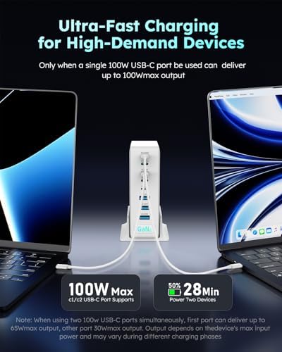 380W USB-C Charger Block, 8-Port USB-C Charging Station PD 30W + 100W PC Laptop, Fast Charging Hub with High-Power Fast Charging Cable for MacBook Pro/Air, DELL, iPad, iPhone, Samsung Galaxy, White - Image 6