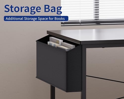 Pamray 47 Inch Reversible L Shaped Gaming Desk Corner Computer Desk with Storage Bag Home Office Table for Writing Study Black - Image 6