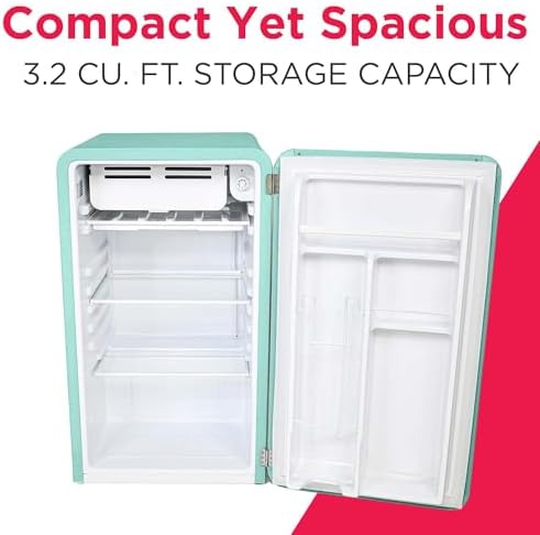 Frigidaire Retro Compact Refrigerator with Chiller, 3.2 cu ft Countertop Fridge, Built-In Bottle Opener, Rounded Corners, Premium, for Office, Bedroom, Dorm Room, Cabin, 18.5D x 20W x 31.5H (Mint) - Image 2