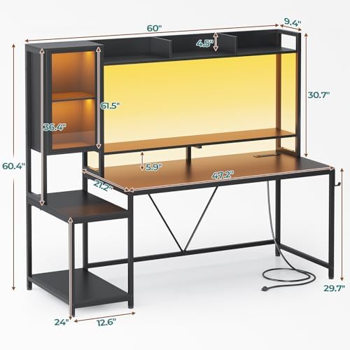 SEDETA 60'' Gaming Desk with Storage, Hutch, Display Cabinet and LED Lights - Image 2