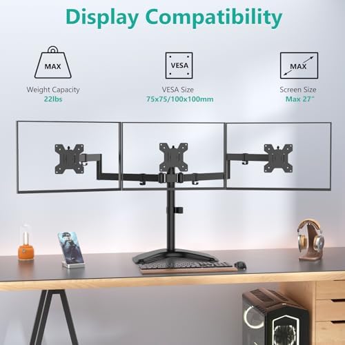 WALI Triple Monitor Stand, Free Standing for 13-27 inch Screens,up to 22lbs - Image 3