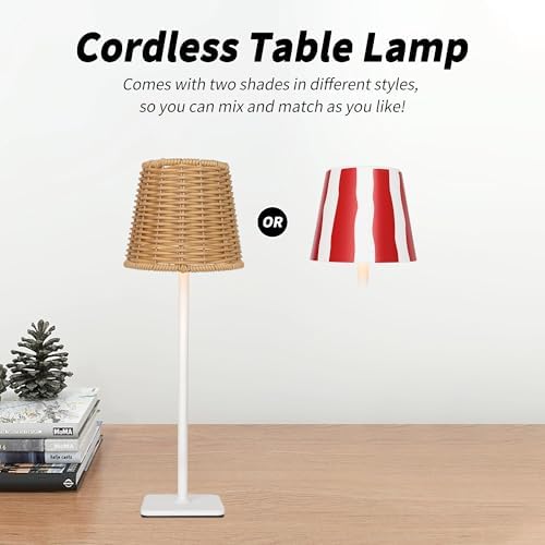Mr. White Outdoor Waterproof Cordless Wireless Rechargeable Portable Top Touch Battery Operated Powered LED Table Lamp Desk Lamp Lights for Restaurant Kitchen Patio Dinner Dining (Red) - Image 2