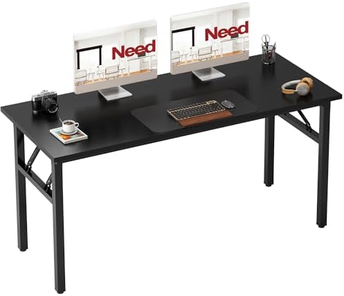 Need Office Computer Desk 54.3 Inch Sturdy Folding Laptop Table Black by Need