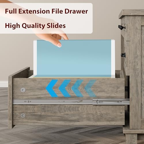 GarveeHome Farmhouse Executive Desk with Drawers, 53.54 in Home Office Desk with Charging Station, Wooden Computer Desk with File Cabinet Storage for Work Study Writing, Rustic Gray - Image 6