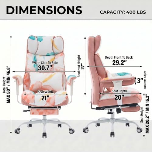 Efomao Watercolor Fabric Executive Office Chair Home Foot Rest, Pink - Image 2