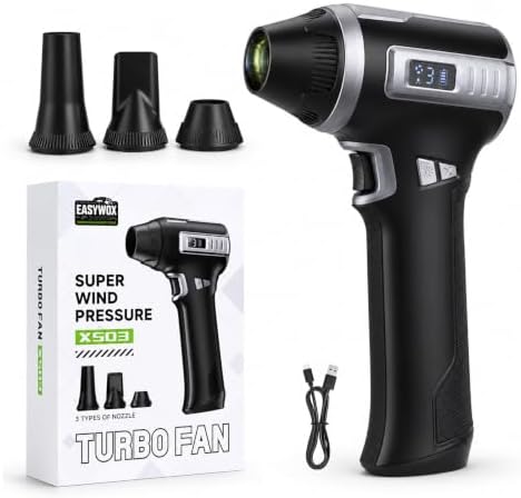 Cordless Air Duster, 22.2V High Power Electric Air Blower with 3 Speeds and 3 Nozzles, Rechargeable Turbo Fan for Car Detailing, PC Cleaning, Electronics and Garage Use by EasyWoxOffice
