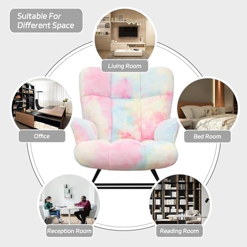 SAETSFEG Rocking Chair Nursery Teddy Upholstered Glider Rocker Rocking Accent Chair Padded Seat with High Backrest Armchair Comfy Side Chair for Living Room Bedroom Offices (Colorful Teddy) - Image 5