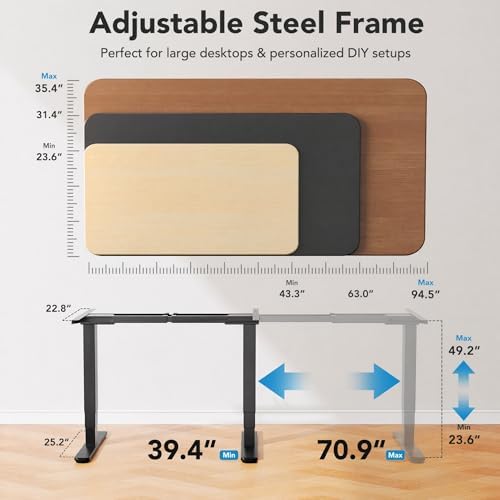 HUANUO 3-Stage Dual Motor Electric Standing Desk Frame, 265 lbs, Black - Image 3
