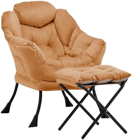 Lazy Chair with Ottoman, Comfy Reading Chair, Orange by Aunekiv