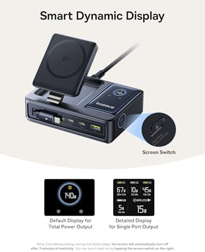 Baseus Nomos 5-in-1 Charging Station 140W, Qi2 Certified 15W Magnetic Wireless Charger with 100W Retractable Cable, GaN Fast USB C Desktop Charger for Magsafe, iPhone 16/15 Pro Max, MacBook Pro - Image 6