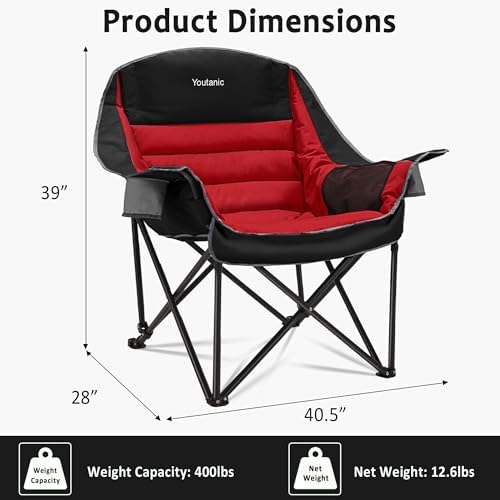 Youtanic Oversized Padded Camping Chair, Portable Folding Camping Chairs - Image 3