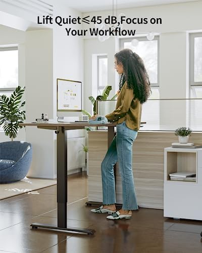 FEZIBO One-Piece Standing Desk, 48"x24" Seamless Tabletop Electric Height Adjustable for Home Office, Study Rooms & Multi-Device Workstations, Rustic Brown - Image 2