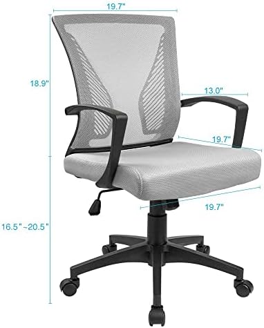 Furmax Office Chair Ergonomic Computer Desk Mesh Chair Mid Back Swivel Lumbar Support with Armrest (1, Gray) - Image 3