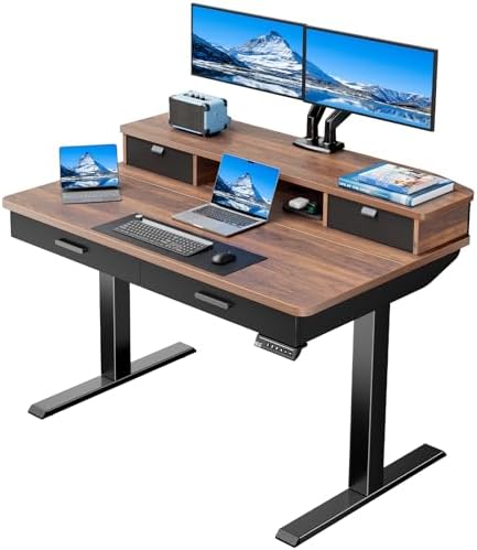 HUANUO 48 x 30 inch Electric Standing Desk with 4 Drawers, Walnut by HUANUO