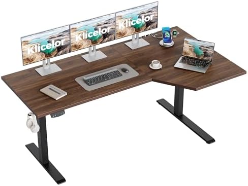 Klicelor L Shaped Standing Desk 63 x 35.4 Inch, Electric Height Adjustable Corner Desk for Home Office Workstation, Ergonomic Sit Stand Computer Table with Memory Controller, Dark Walnut by Klicelor