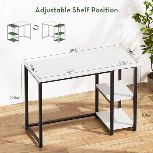 SINPAID 40" Small Computer Desk with Study Shelves for Home Office,White - Image 2