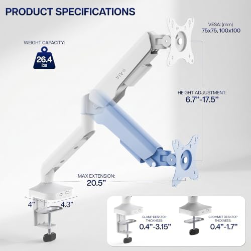 VIVO Heavy Duty Ultrawide Monitor Tension Arm for up to 40 inch Screens, Holds 26.4 lbs, Premium Desk Mount Stand, White, STAND-V100OW - Image 5