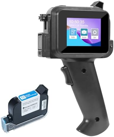 Handheld Inkjet Printer with 42ml Quick-Drying Ink Cartridge, 0.5 Inch Nozzle Ink Jet Coding Machine for EXP Date/Batch Number/QR Code/Barcode/Logo/Text (ZM-C12mini) (Black) by Unknown