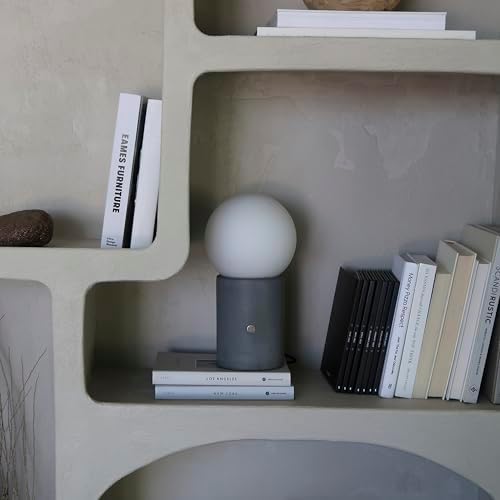 Brightech Kai LED Table Lamp - 11" Small Lamp with Unique Cement Base, Modern Desk Lamp, Nightstand Lamp with Ambient Lighting for Bedrooms, Living Room, Den - Modern Globe Lamp Shade - Image 6