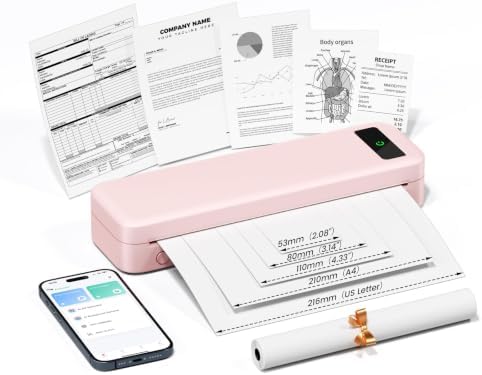 Small Wireless Inkless Portable Thermal Printer, Support 8.5" X 11", Pink by TATTMUSE