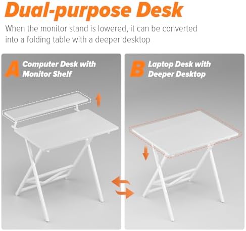 WOHOMO Folding Computer Desk with Monitor Stand, Adjustable Height, White - Image 4