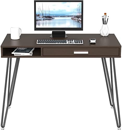 SHW Home Office Computer Hairpin Leg Desk with Drawer, Espresso - Image 4