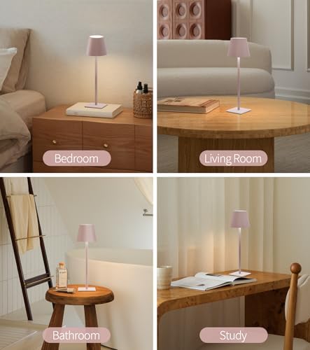 UME 3 Pack Cordless Table Lamp, Battery Operated Lamp - Portable Waterproof Rechargeable Table Lamp w/ 3 Color Temps & Stepless Dimming for Dinner, Desk, Cafe, Outdoor (Pink) - Image 7