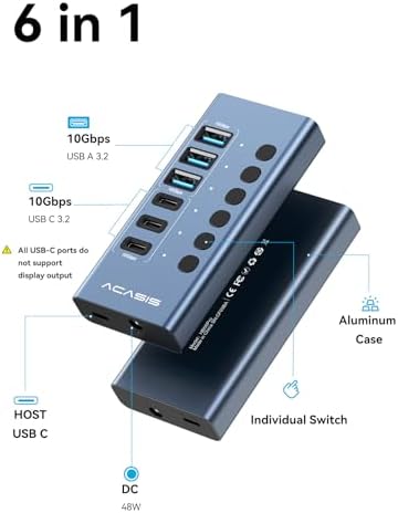 ACASIS 6 Ports Powered USB 3.2 Hub (3 USB-A 3.2 +3 USB-C 3.2), 10Gbps - Image 2