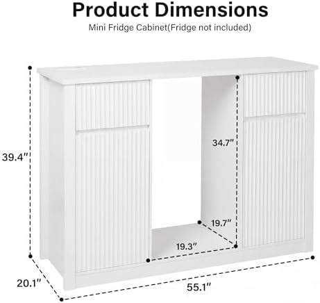 55.1" Coffee Bar Cabinet with Mini Fridge Space, Power Outlet, White - Image 2
