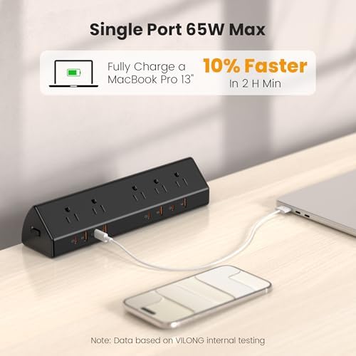 VILONG Desk Clamp Power Strip USB C 65W,Edge Mount Outlet,6FT,Black - Image 2