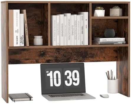 LDAILY Desktop Bookshelf, 2-Tier Office Desk Shelf Organizer with 4 Shelves, 37’’L Wood Storage Rack Display Shelf for Computer Desk, Office, Dorm, Bedroom (Coffee) by LDAILY