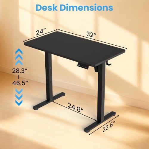 Electric Standing Desk, 32" x 24" Adjustable Height Sit Stand Desk, Small Space Workstation, Compact Computer Desk for Home Office, Stable Steel Frame (Black) - Image 3
