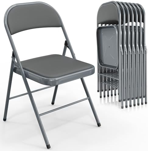 VINGLI 8 Pack Folding Chairs with Padded Seats, Metal Frame with Pu Leather Seat & Back, Capacity 350 lbs, Gray by VINGLI
