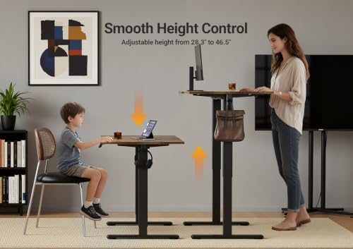 Seang Electric Standing Desk Adjustable Height, 55 x 24 Inch Sit Stand Desk with T-Shaped Frame, 3 Memory Presets & Cable Management for Home Office Computer Workstation, Black Frame/Rustic Brown Top - Image 4