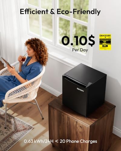EUHOMY 1.7 Cu.Ft Mini Fridge, Reversible Door Compact Refrigerator, Black - Image 4