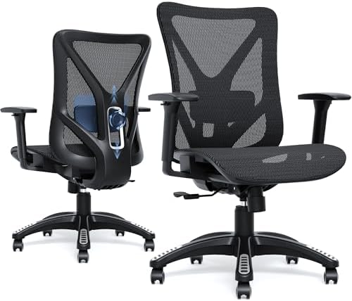 Ergonomic Office Chair, Mesh Computer Desk Chairs with BIFMA X5.1 Certified, Adjustable Lumbar Support, 3D Arm, Tilt Back, Wide Seat, Comfy Swivel Work Task Chair for Company and Home (Obsidian Black) by MOLENTS