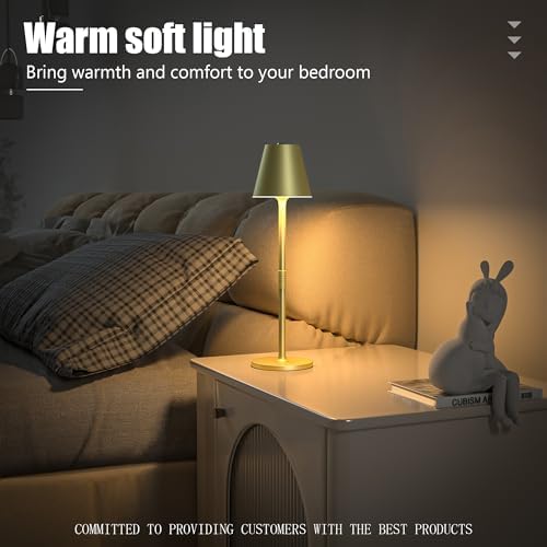 Timjorman 1-Pack Cordless Table Lamps - 5000mAh Rechargeable Battery Operated Desk Lamp, 3-Level Dimmable LED Night Light for Bedroom, Dining, Restaurant - Metal Design (Champagne Gold-1Pack) - Image 4