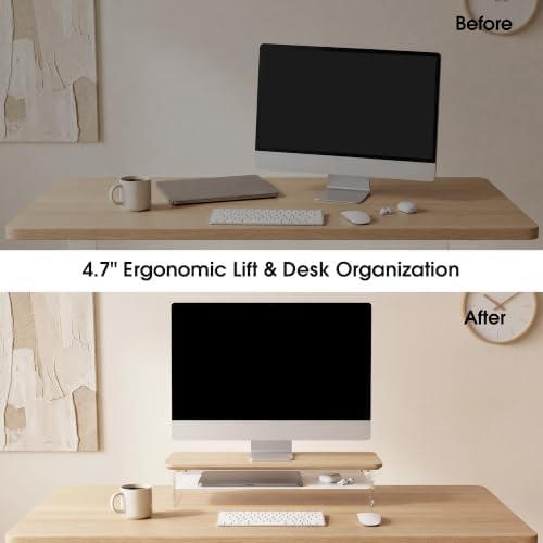 Fenge 23.6" Monitor Stand with Clear Acrylic Legs, Oak - Image 6