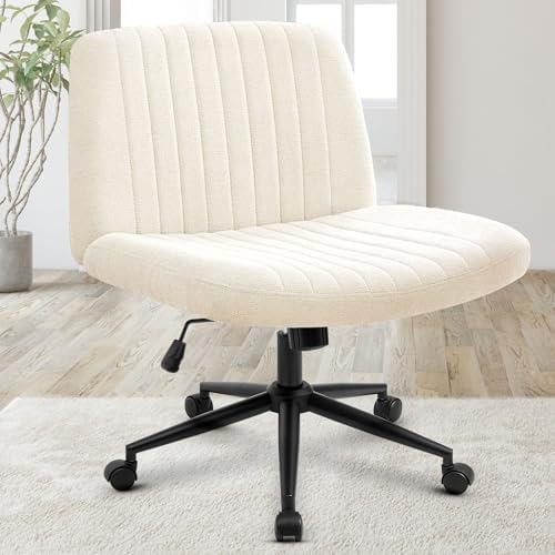 Orange Factory Criss Cross Chair, Wide Wheel Vanity Seat, Beige Dual Base by OrangeFactory