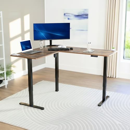 VIVO Rustic Vintage Brown 63 x 55 in Corner Standing Desk, DESK-E3CTN - Image 2