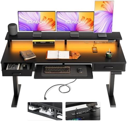 AODK 63 Inch Electric Standing Desk with Drawers & Keyboard Tray, Black by AODK
