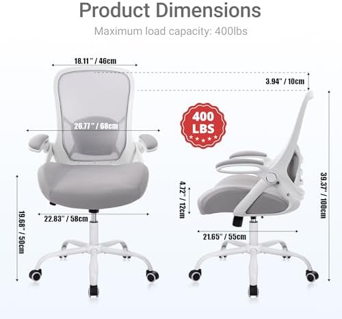 HYLONE 400lbs Heavy Duty Office Chair, Computer Desk Chair Grey - Image 3