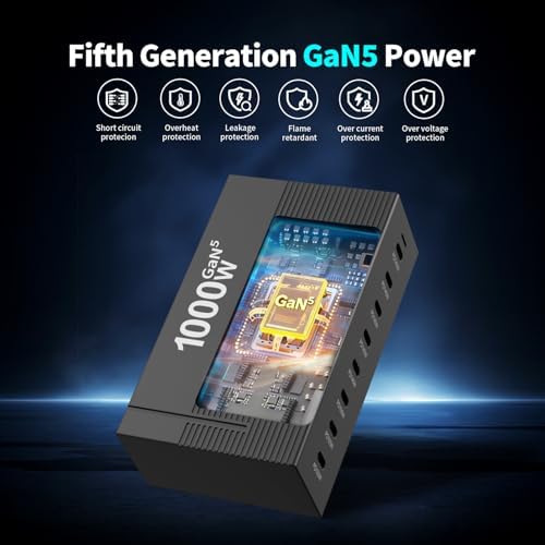 1000W 8-Port GaN5 Desktop Charging Station, High-Power USB Charging Hub with 5X 140W and 3X 100W PD Ports, Fast Charger for Laptops, Tablets, and Smartphones - Image 2