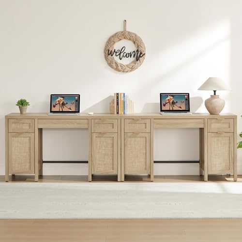 SICOTAS Rattan Executive Desk with Storage, Large Home Office Desk - Image 4