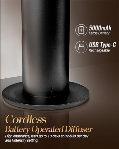 Waterless Essential Oil Diffuser for Home Large Room 2000 Sq.ft Coverage,Cordless Wireless Battery Operated Diffuser with White Tea Oil,Scent Diffusers for Hotel/Office/App/Remote Control/Time,Black - Image 6