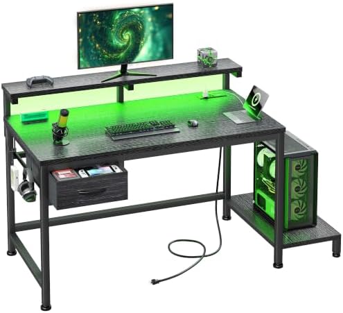 DurayLoly 32" Gaming Desk with Power Outlet and LED Lights,Bedroom,Black by Durayloly
