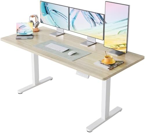 HUANUO 71x30 Inch Electric Standing Desk, Height Adjustable, Light Walnut by HUANUO