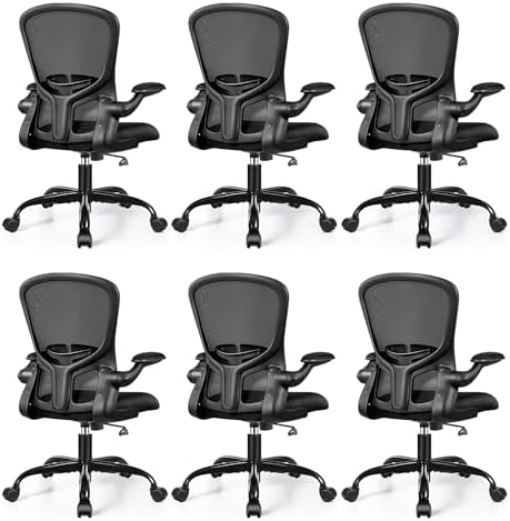 FelixKing Office Desk Chairs, Ergonomic PC Desk Chair with Wheels, Adjustable Lumbar Support and Height, Swivel Computer Chair with Flip-up Armrests, Ergo Mesh Backrest for Working (Black, Pack of 6) by FelixKing